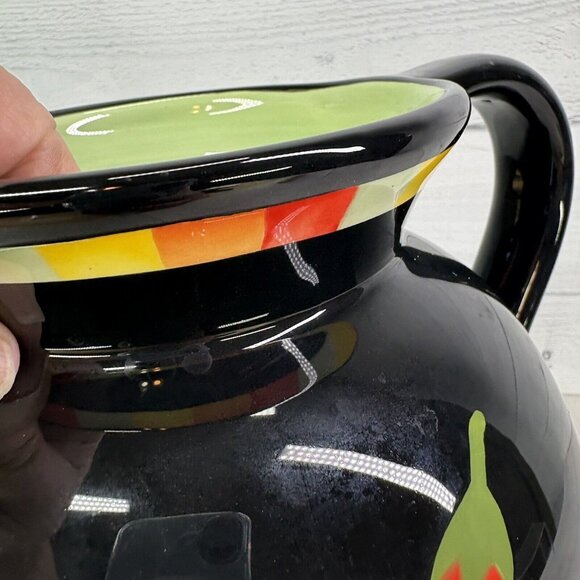 THE MAIN INGREDIENTS Black Ceramic Red Orange Green Chili Peppers 3.5Qt Pitcher - Picture 12 of 16